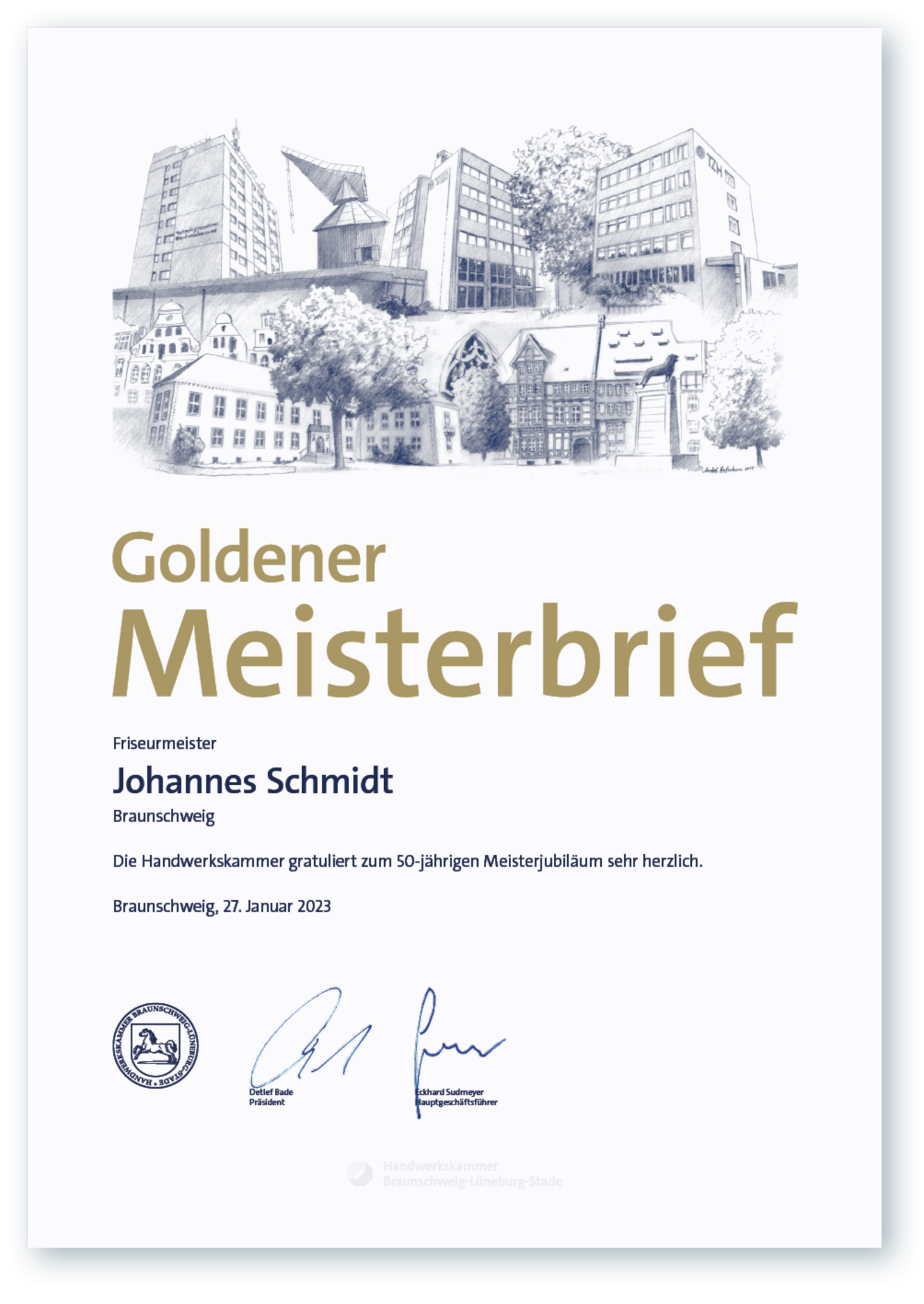 Ehrenurkunde - Goldener Meisterbrief