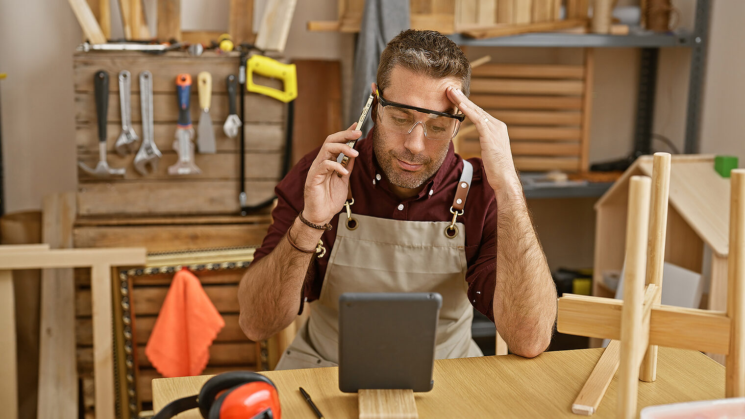 Symbolbild: Handwerker mit Telefon und Tablet